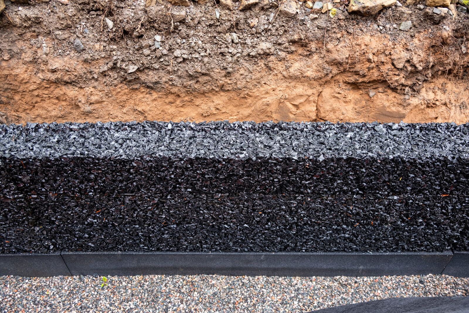 Stone-filled Rosehill drainage trough close-up
